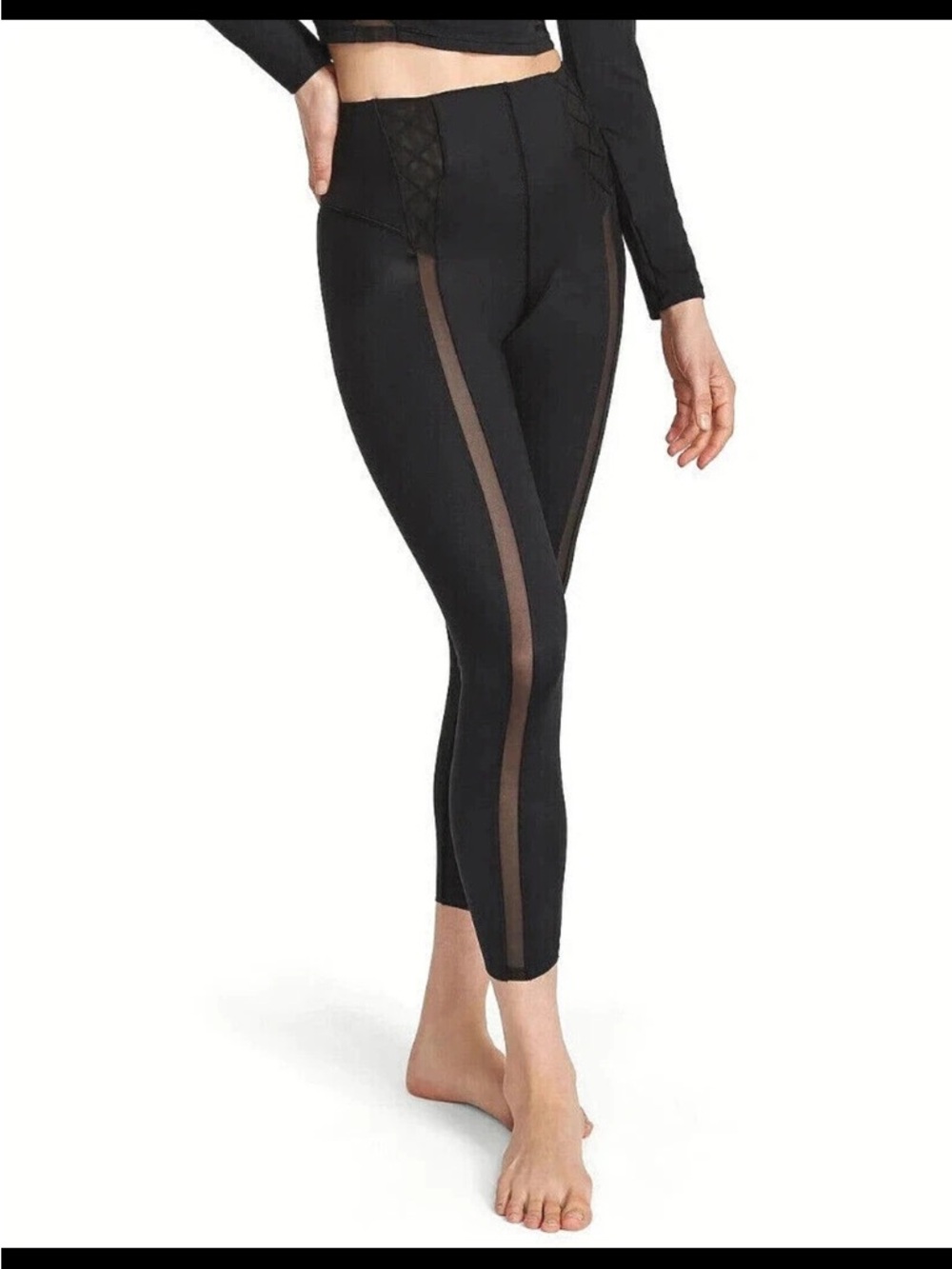 Victoria's Secret Black High-Waist Leggings with Sexy Mesh Stripe XL